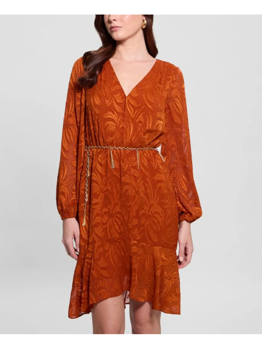 Женское платье Deztiny из шифона с принтом, А-силуэт GUESS — изображение 1 из 3, оранжевый