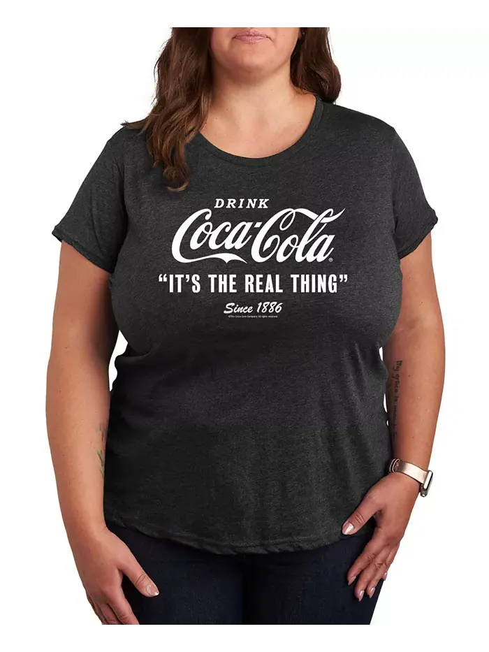 Футболка с принтом Coca-Cola The Real Thing больших размеров Hybrid Apparel — изображение 1 из 3, серый