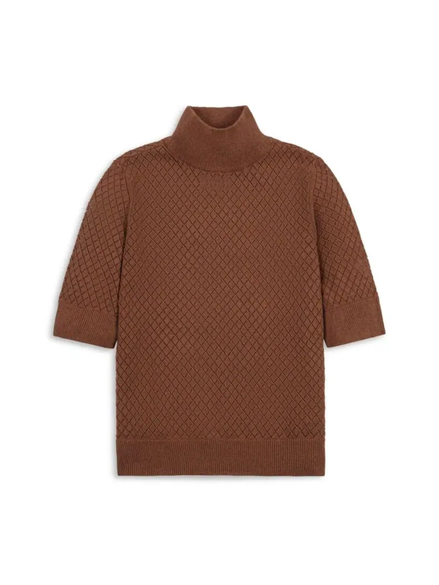 Свитер с ромбовидным узором и высоким воротником, Organic Cotton Diamond Stitch Mock Neck Sweater — изображение 4 из 6