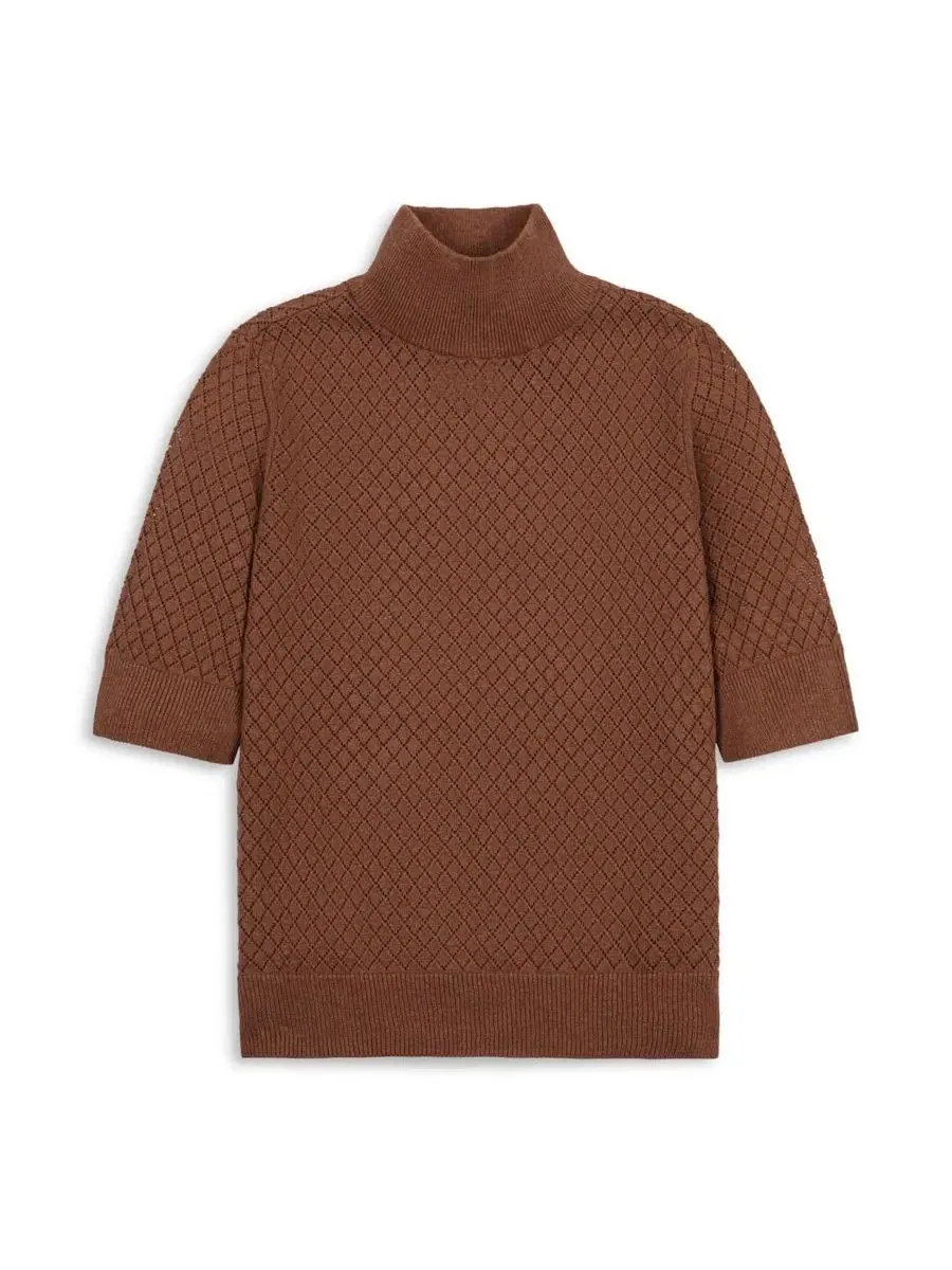 Свитер с ромбовидным узором и высоким воротником, Organic Cotton Diamond Stitch Mock Neck Sweater — изображение 5 из 6