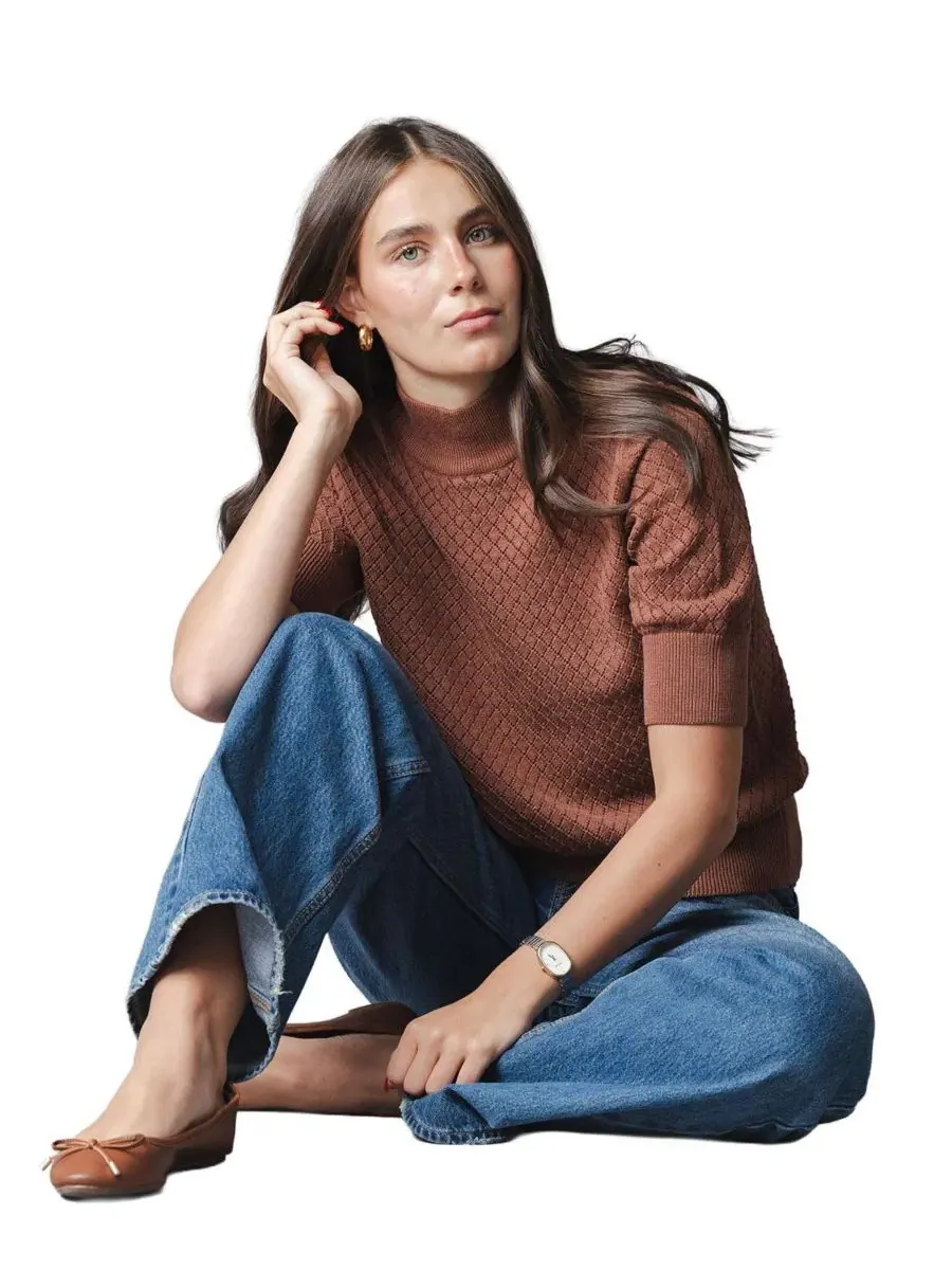 Свитер с ромбовидным узором и высоким воротником, Organic Cotton Diamond Stitch Mock Neck Sweater — изображение 6 из 6