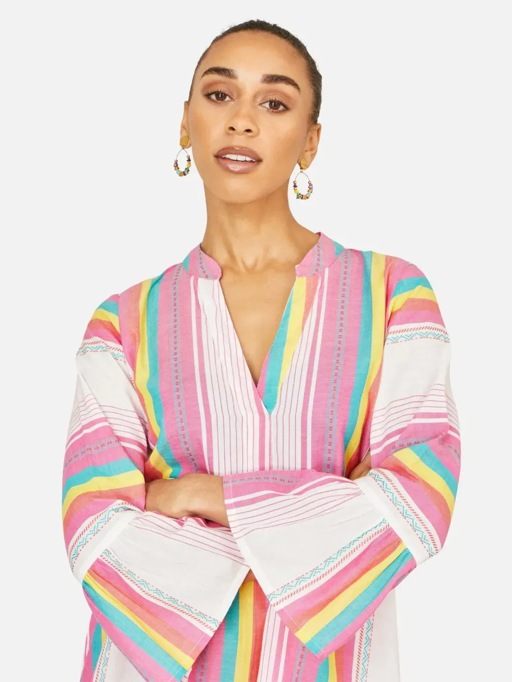 Туника из хлопка с принтом, модель Striped Tunic Yumi — изображение 4 из 8, мульти