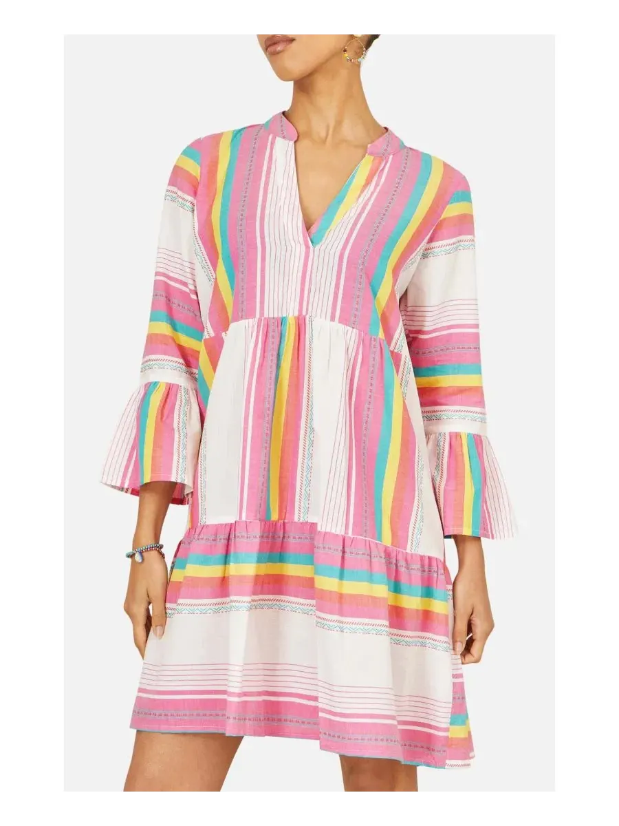 Туника из хлопка с принтом, модель Striped Tunic Yumi — изображение 6 из 8, мульти