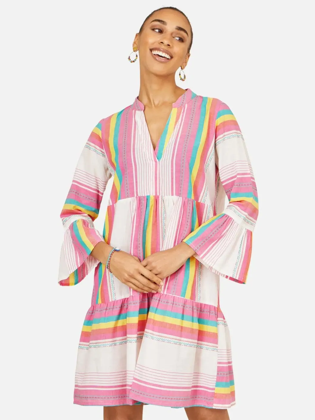 Туника из хлопка с принтом, модель Striped Tunic Yumi — изображение 7 из 8, мульти