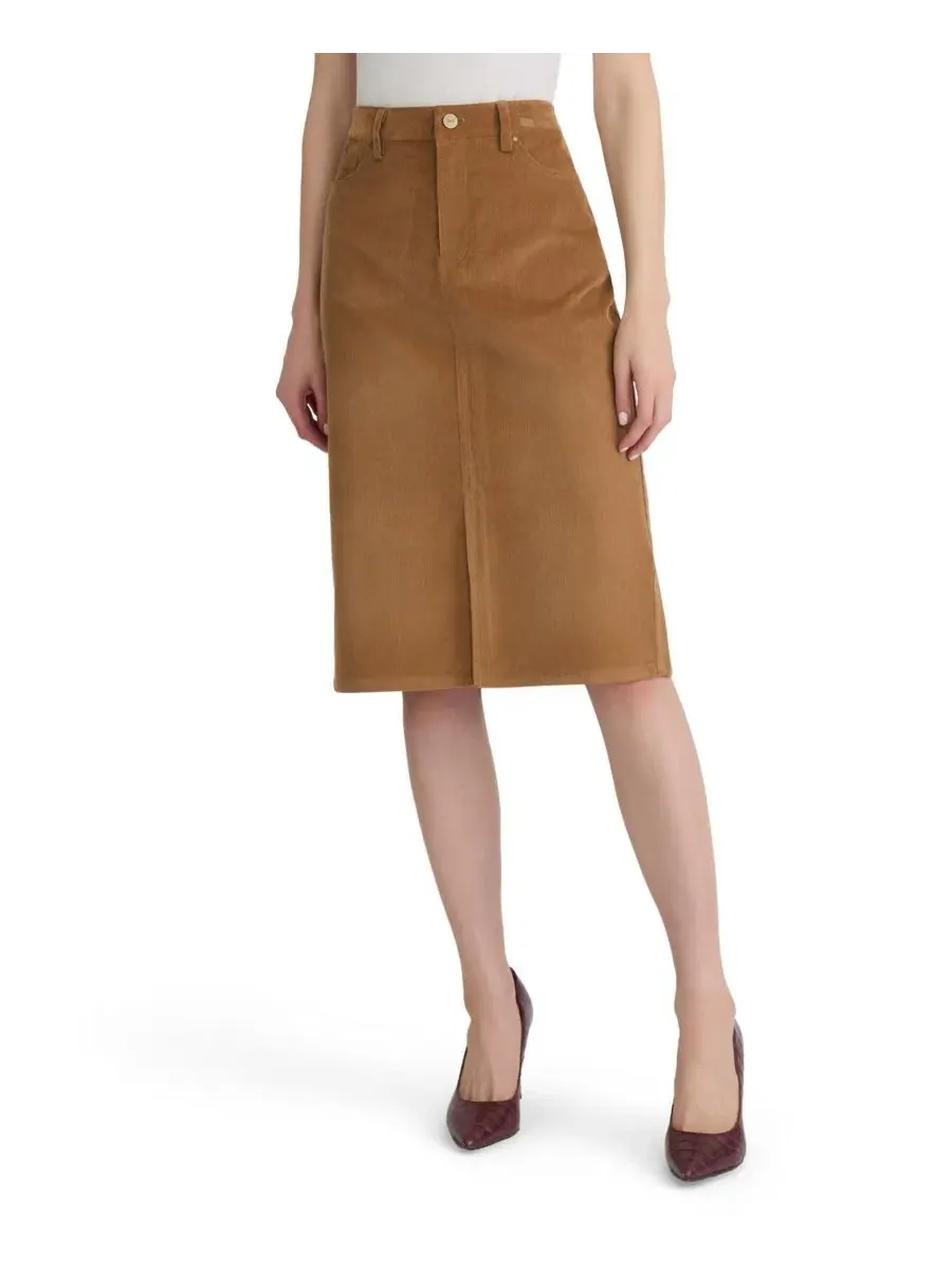 Юбка-миди из вельвета Lexington High-Waisted Pencil Center-Front Slit Corduroy Midi Skirt Jones New