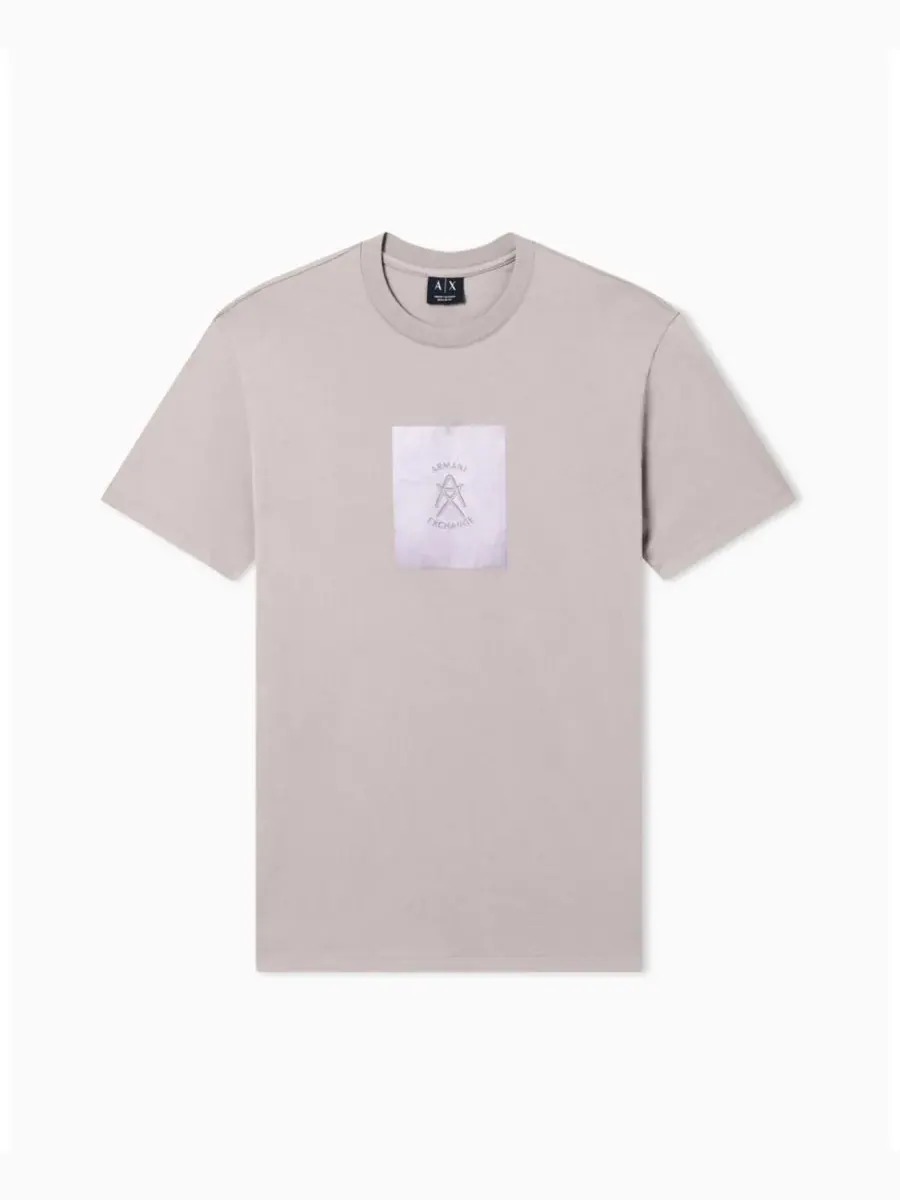 Мужская футболка с коротким рукавом из атласной ткани в квадратной форме A|X Armani Exchange — изображение 4 из 4, бежевый