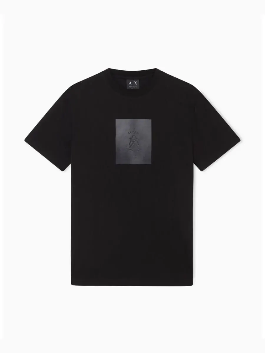 Мужская футболка с коротким рукавом из атласной ткани в квадратной форме A|X Armani Exchange — изображение 4 из 5, черный