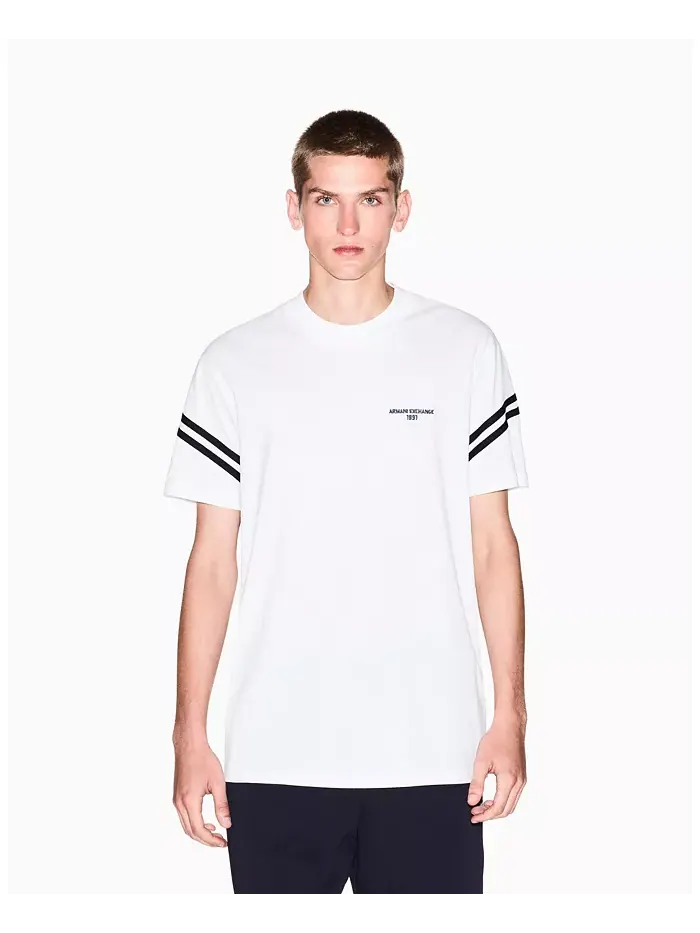 Мужская футболка с надписью на рукаве A|X Armani Exchange — изображение 1 из 5, бежевый/бежевый