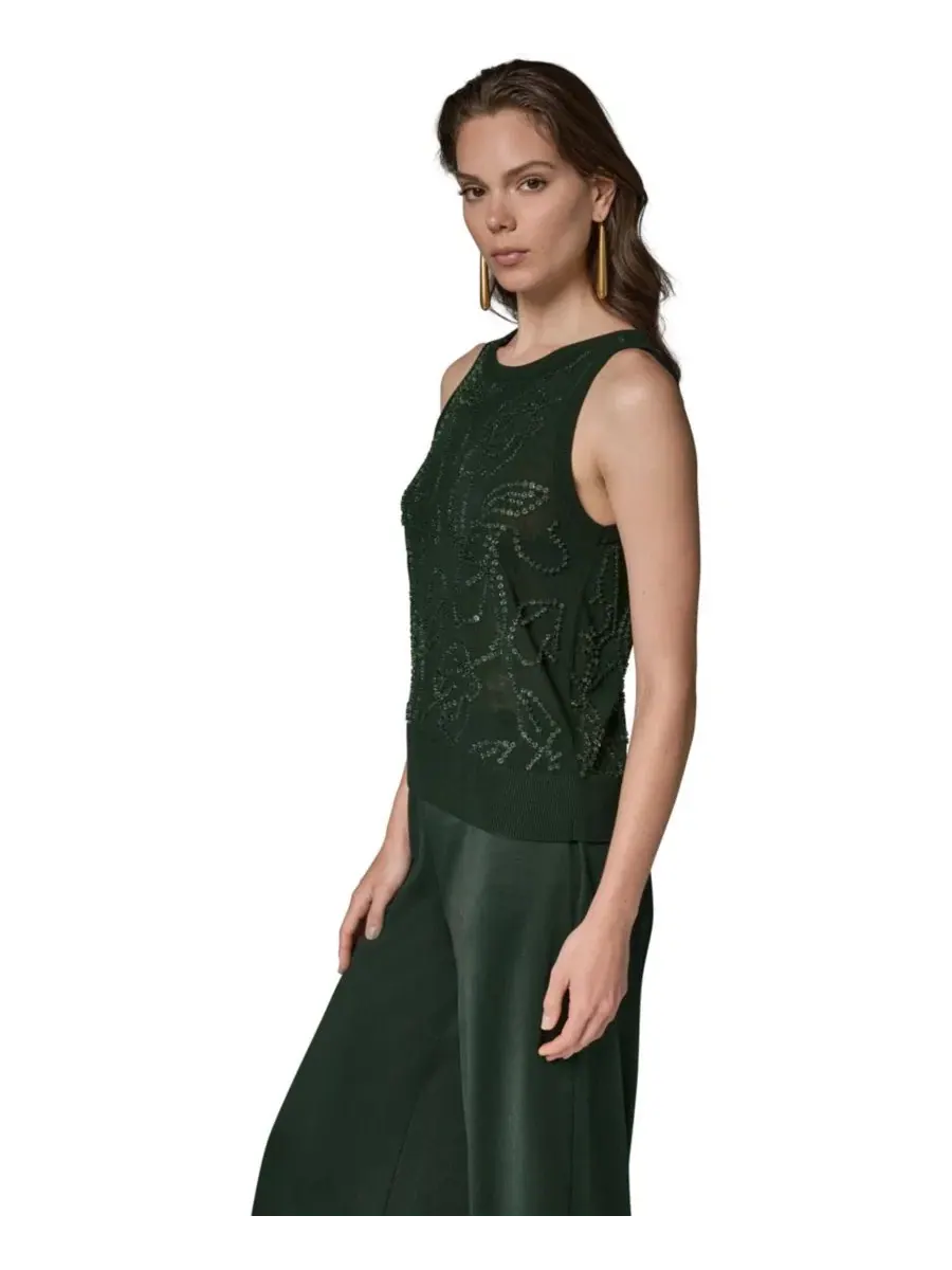 Топ без рукавов с вышивкой цветочным бисером Donna Karan New York — изображение 4 из 8, черный