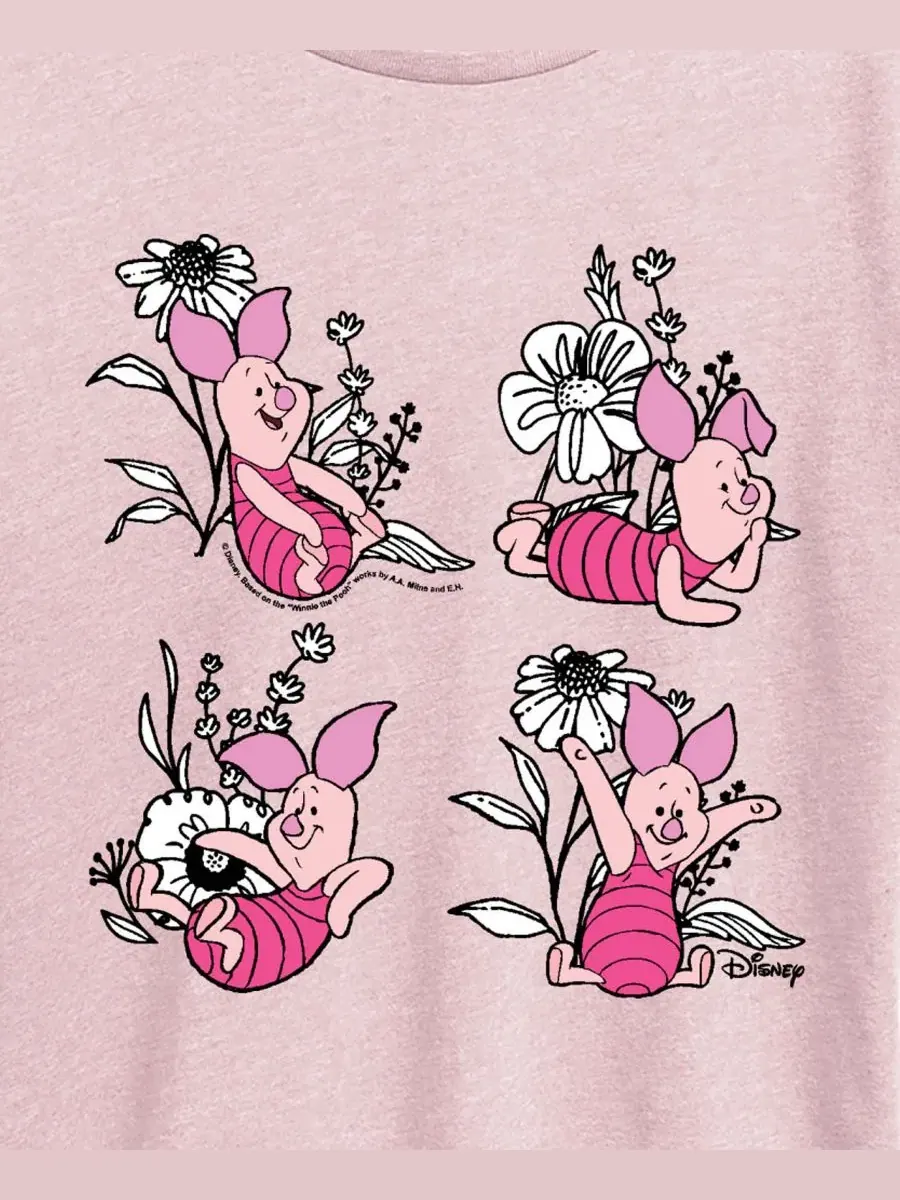 Женская футболка с принтом Winnie The Pooh Piglet Flowers Hybrid Apparel — изображение 3 из 3, розовый