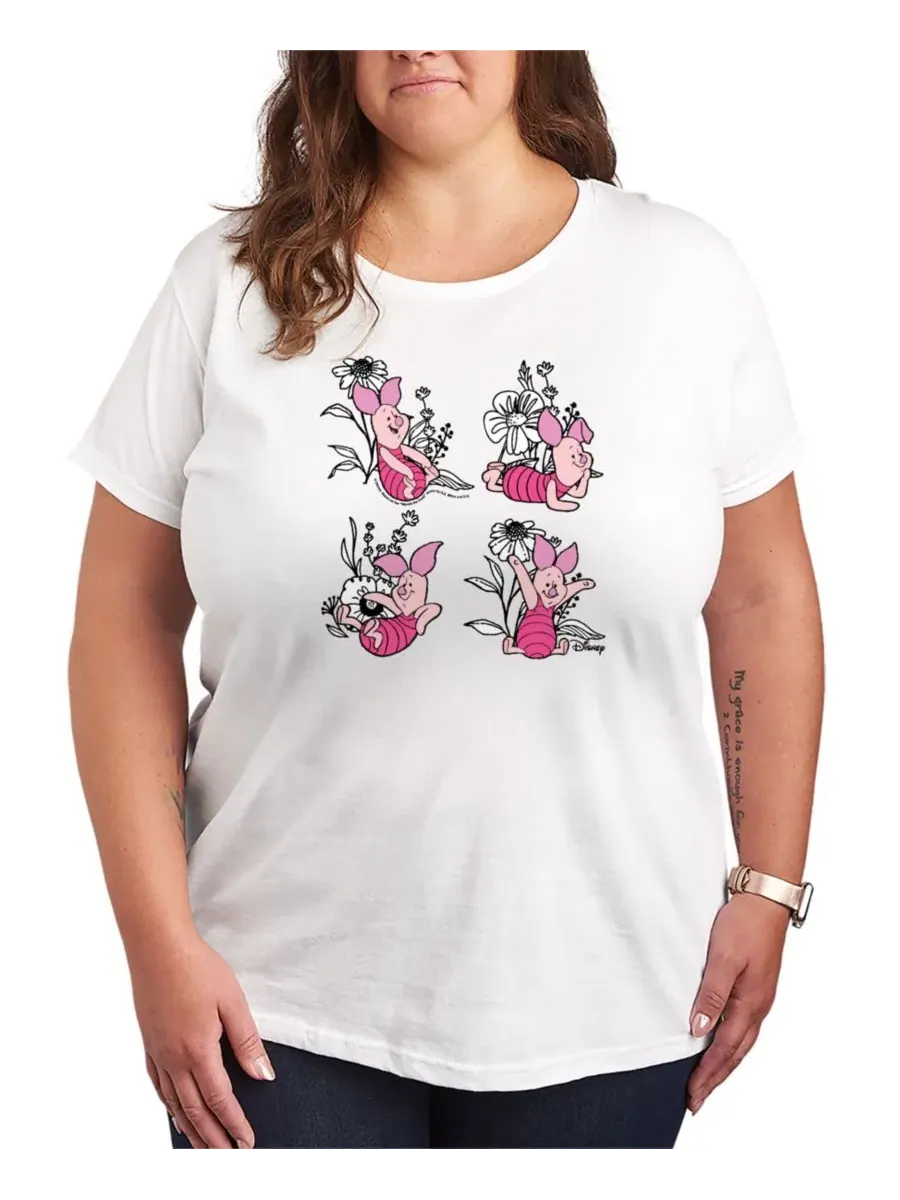 Футболка с графическим принтом Winnie The Pooh Piglet Flowers Hybrid Apparel — изображение 1 из 3, белый