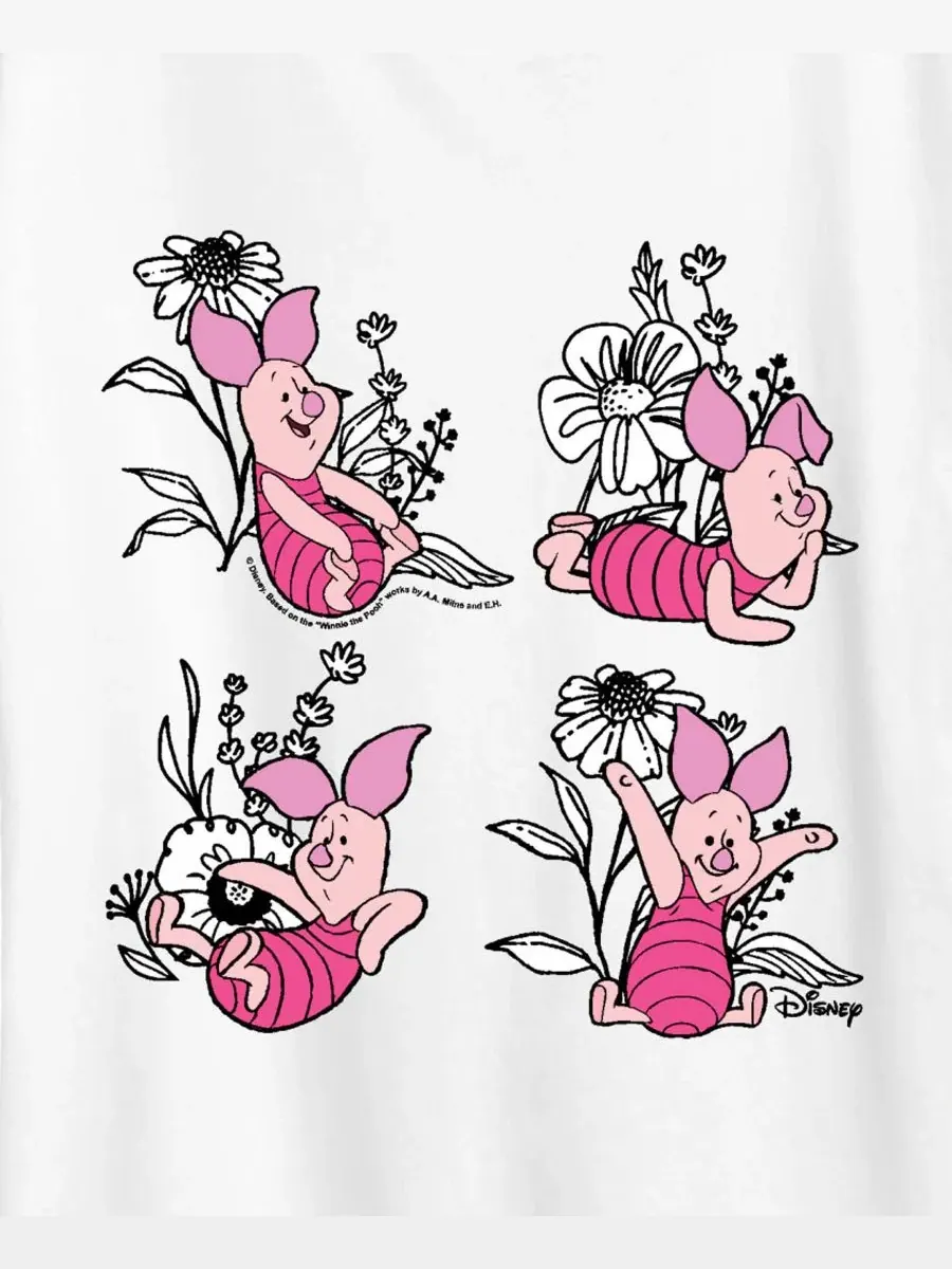 Футболка с графическим принтом Winnie The Pooh Piglet Flowers Hybrid Apparel — изображение 3 из 3, белый