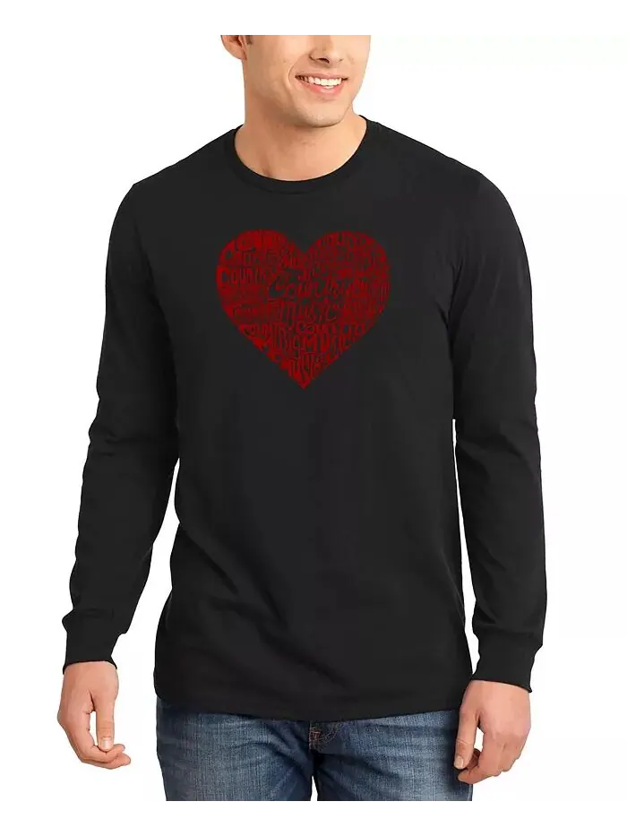 Мужская футболка с длинным рукавом Country Music Heart Word Art LA Pop Art — изображение 1 из 2, черный