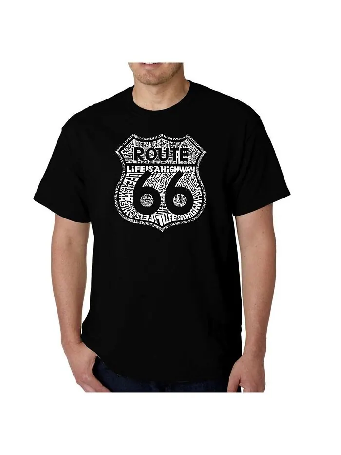 Мужская футболка с надписью Route 66 Life is a Highway LA Pop Art — изображение 1 из 2, черный