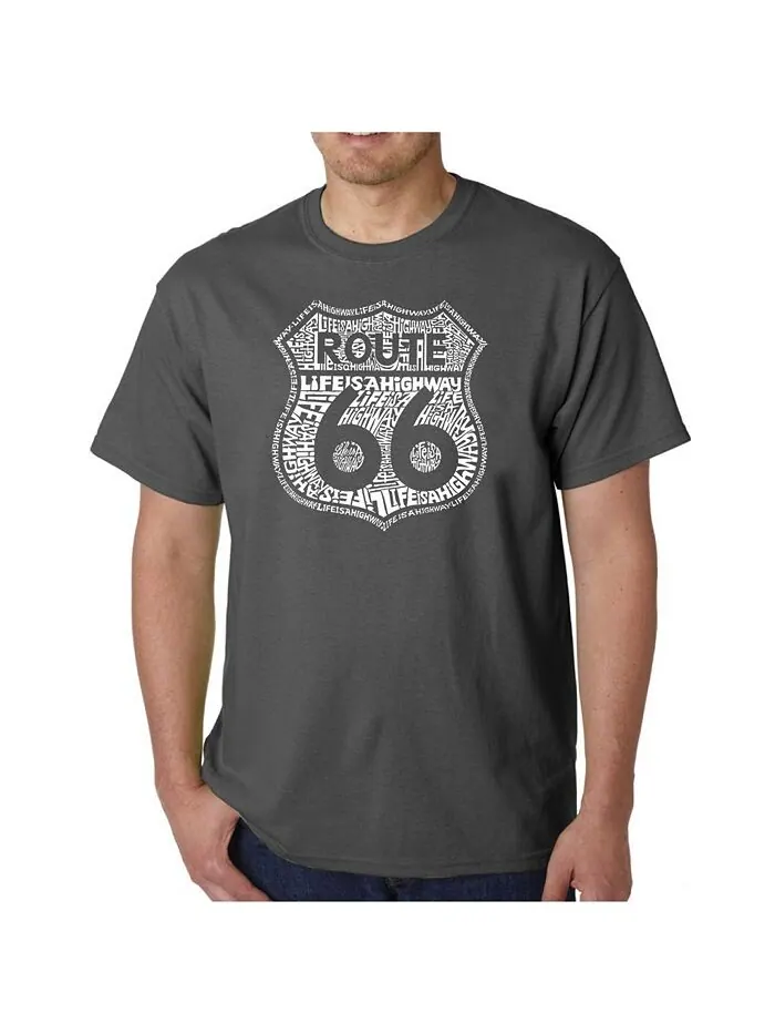 Мужская футболка с надписью Route 66 Life is a Highway LA Pop Art — изображение 1 из 1, серый