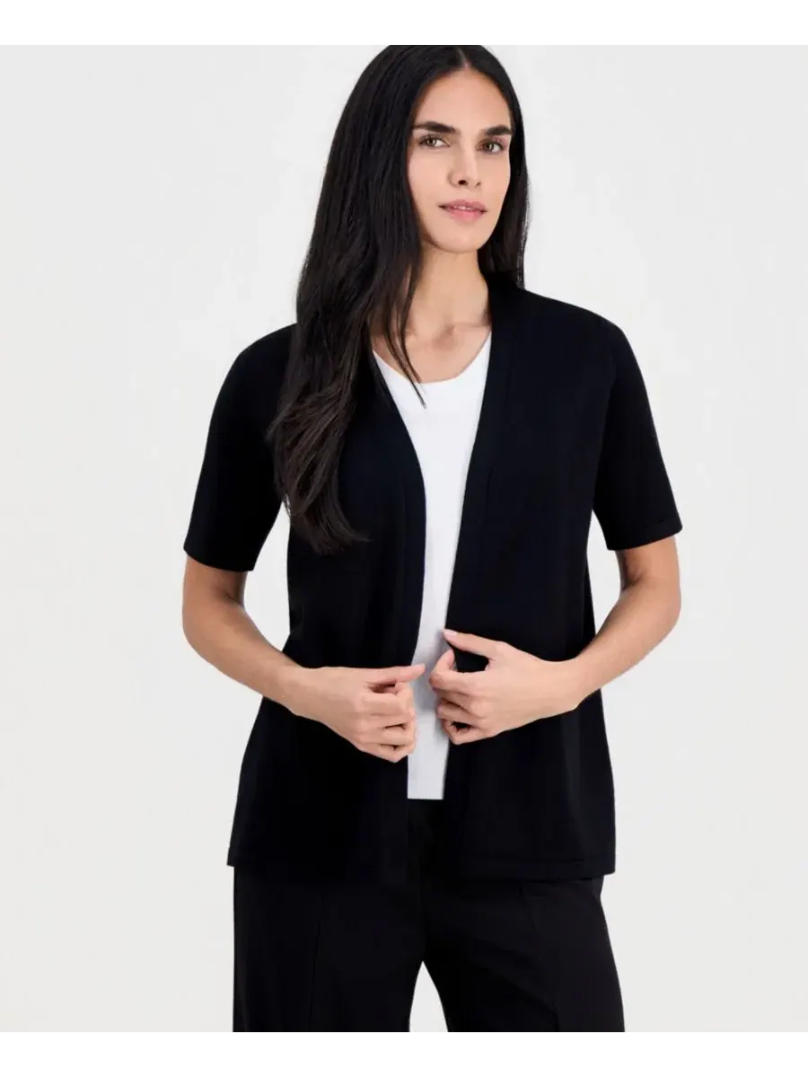 Укороченный кардиган с открытым передом и рукавами до локтя Anne Klein Essentials — изображение 1 из 3, черный