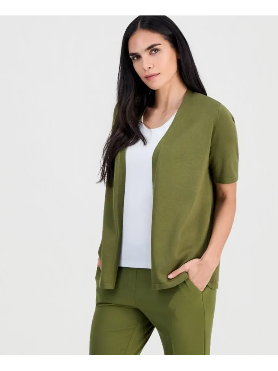 Укороченный кардиган с открытым передом и рукавами до локтя Anne Klein Essentials — изображение 1 из 3, зеленый