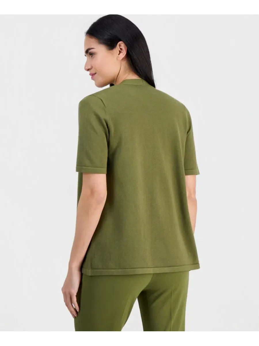 Укороченный кардиган с открытым передом и рукавами до локтя Anne Klein Essentials — изображение 3 из 3, зеленый