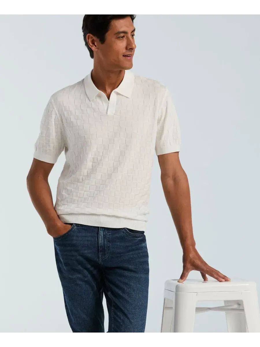 Мужской поло с клетчатым узором Perry Ellis — изображение 3 из 5, белый