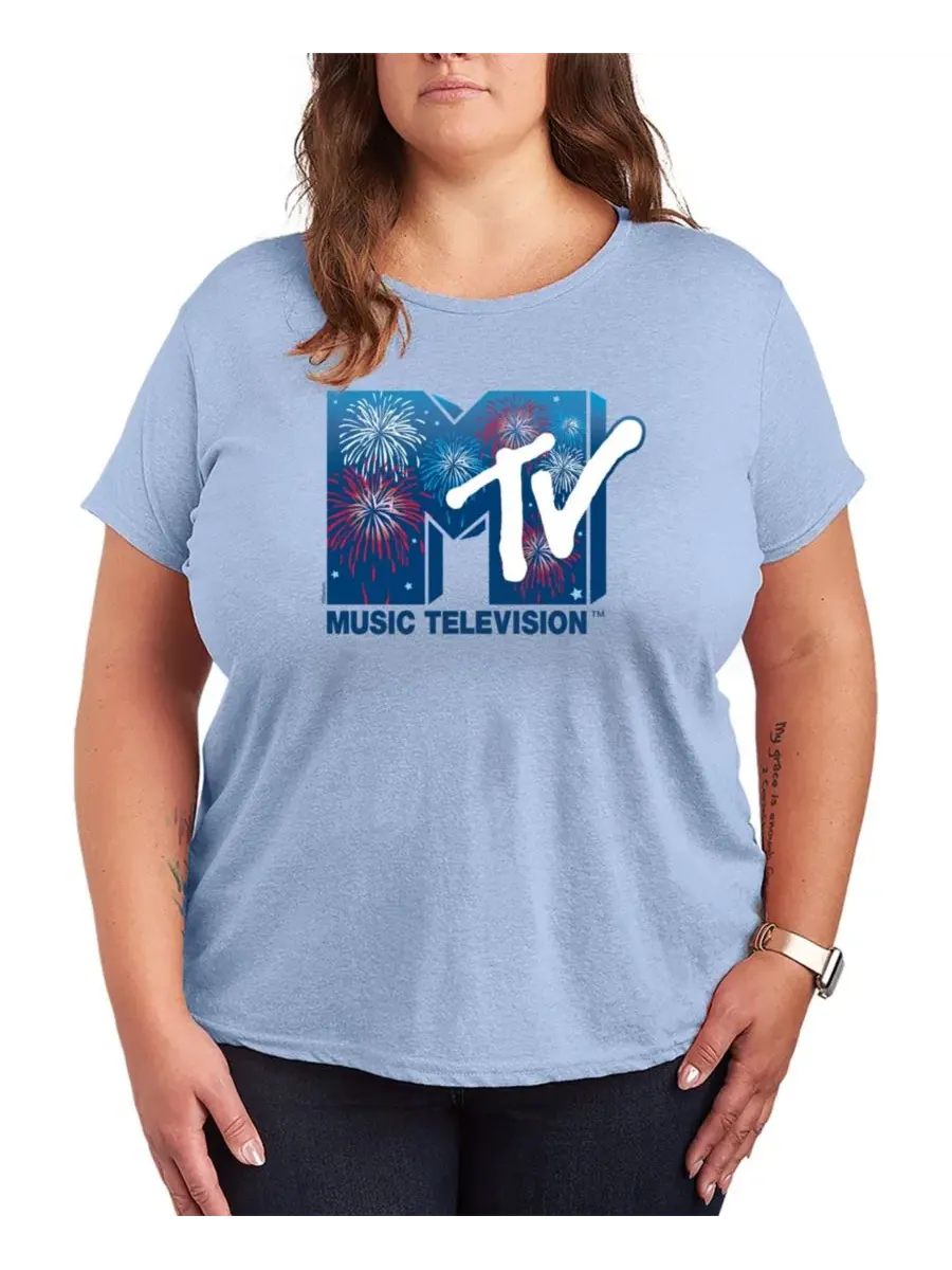 Футболка с коротким рукавом и графическим принтом с логотипом фейерверка MTV больших размеров — изображение 1 из 3, синий