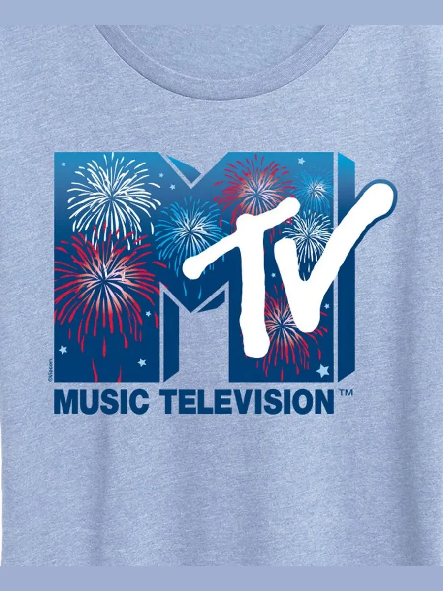 Футболка с коротким рукавом и графическим принтом с логотипом фейерверка MTV больших размеров — изображение 2 из 3, синий