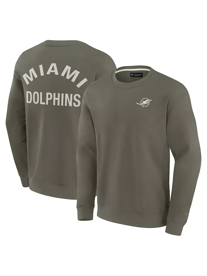 Мужская и женская супермягкая толстовка с круглым вырезом Miami Dolphins Fanatics — изображение 1 из 5, оливковый