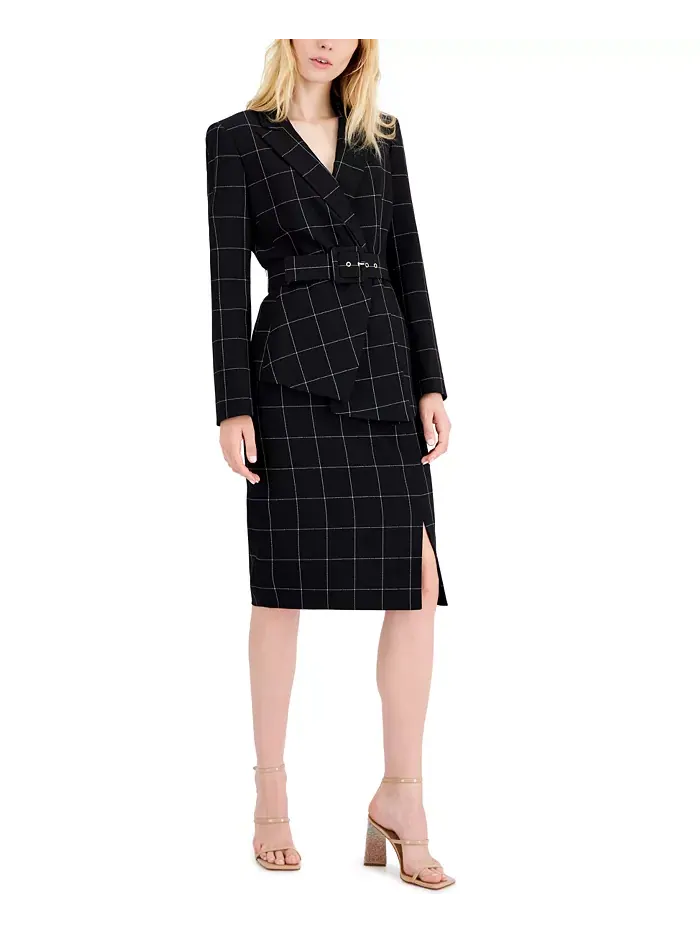 Женский костюм с юбкой в клетку Windowpane Tahari ASL — изображение 1 из 5, слоновая кость