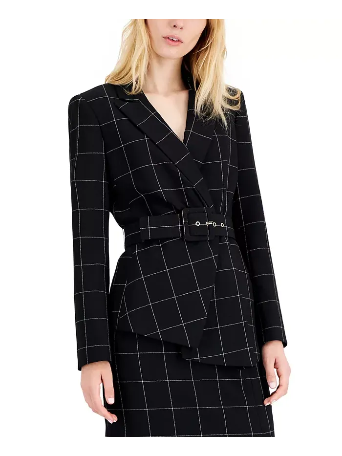 Женский костюм с юбкой в клетку Windowpane Tahari ASL — изображение 2 из 5, слоновая кость