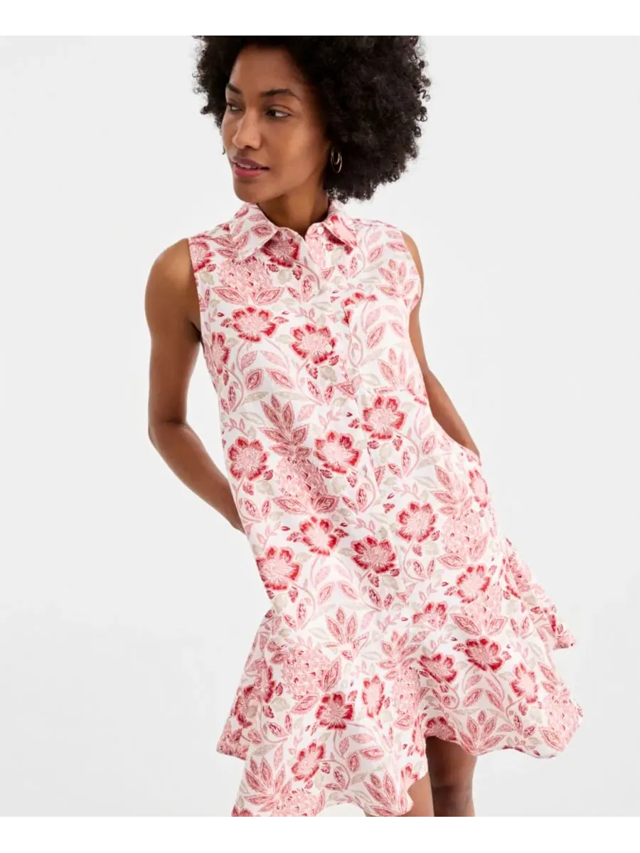 Платье-рубашка без рукавов из льна, модель Sleeveless 100% Linen Shirtdress Charter Club, Pine Bliss — изображение 3 из 3