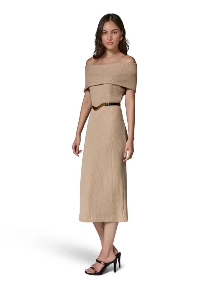 Платье-свитер без рукавов с поясом, модель Off-the-Shoulder Belted Sweater Dress Donna Karan New — изображение 2 из 7