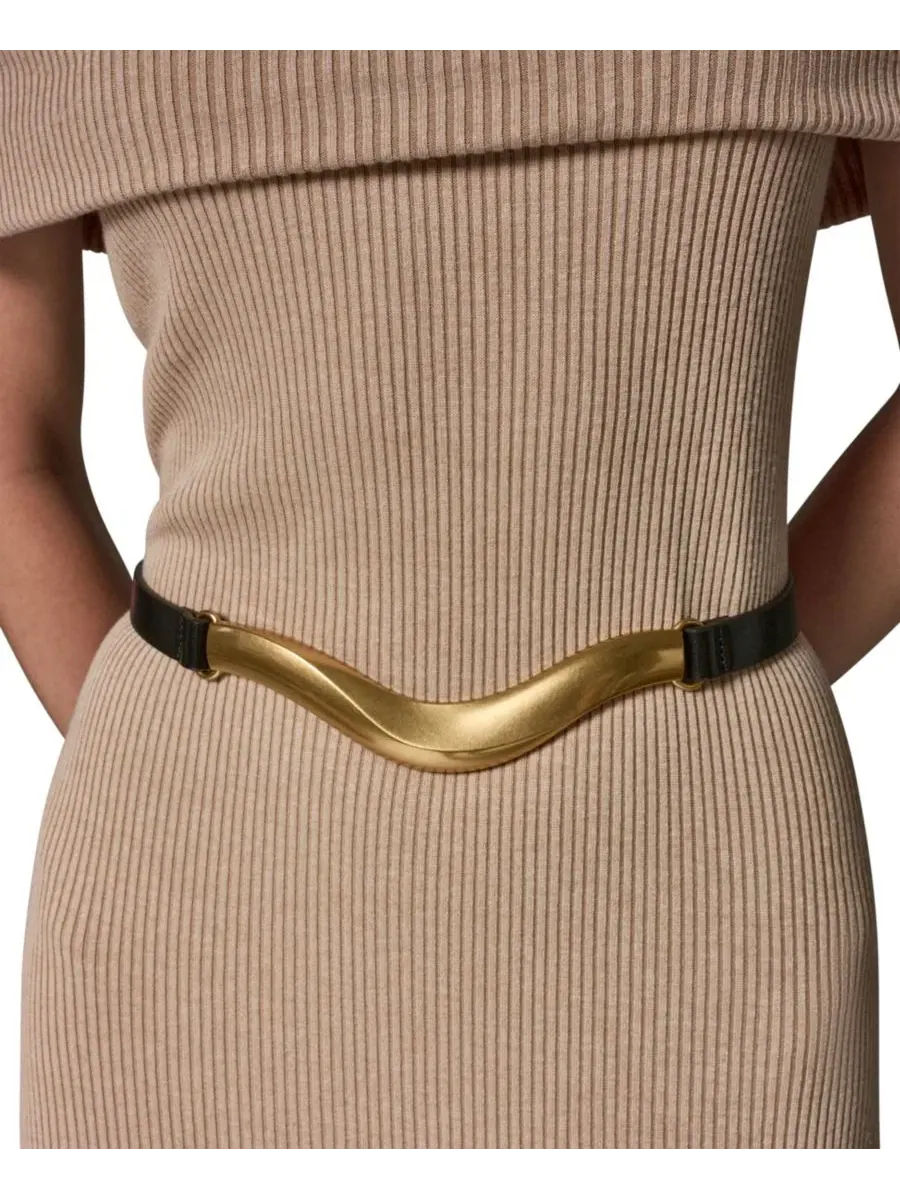 Платье-свитер без рукавов с поясом, модель Off-the-Shoulder Belted Sweater Dress Donna Karan New — изображение 4 из 7