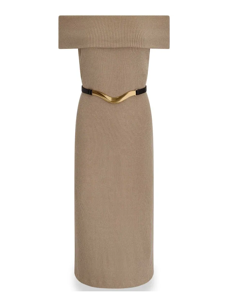 Платье-свитер без рукавов с поясом, модель Off-the-Shoulder Belted Sweater Dress Donna Karan New — изображение 7 из 7
