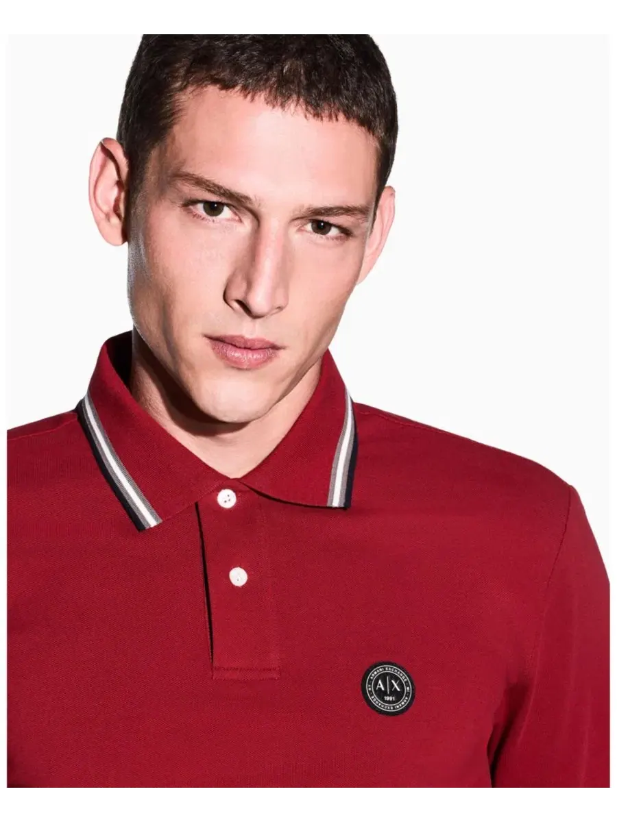 Поло из хлопкового пике с коротким рукавом A|X Armani Exchange — изображение 8 из 8, красный