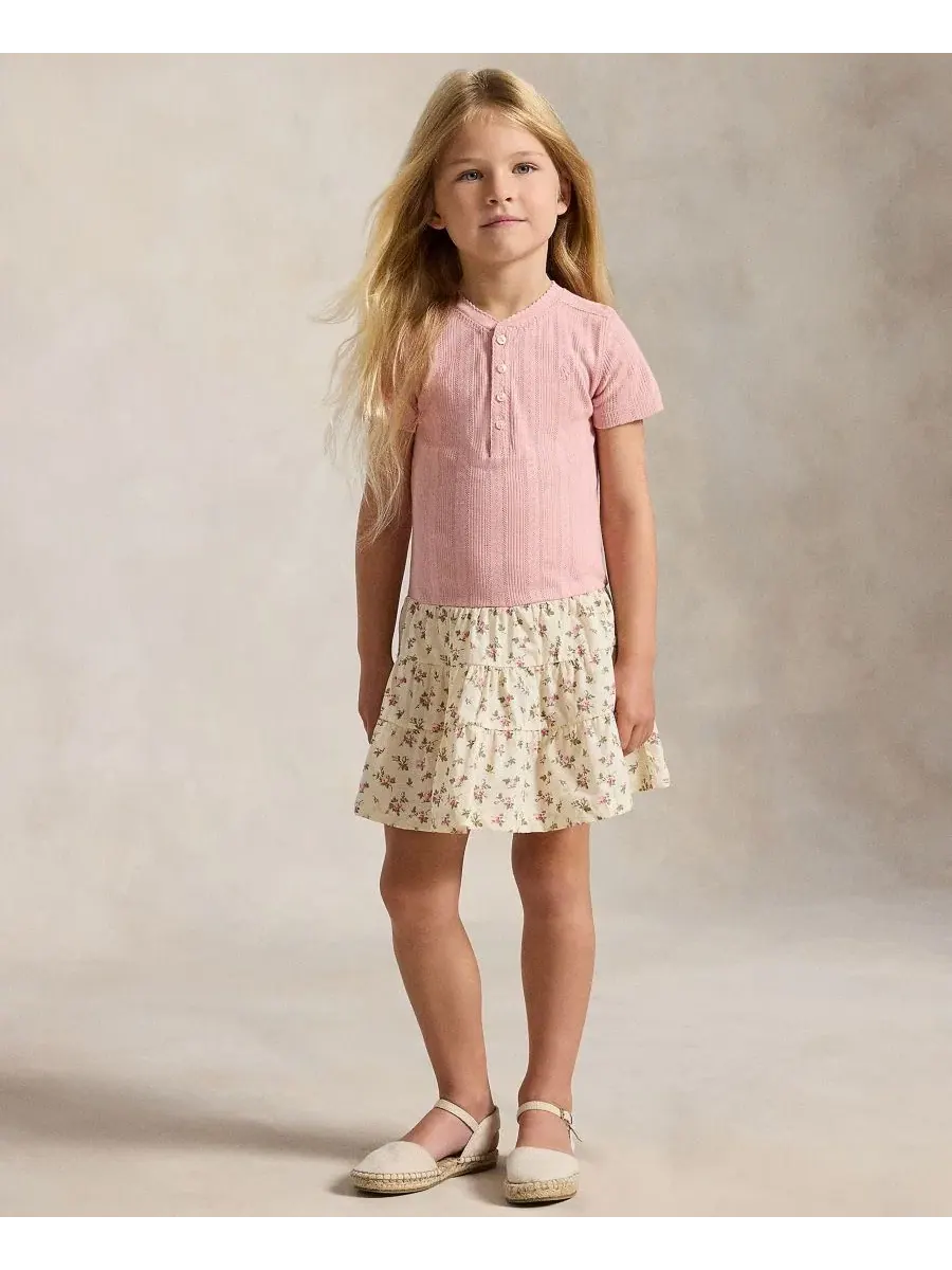 Платье хлопковое с цветочной юбкой Polo Ralph Lauren — изображение 1 из 6, розовый