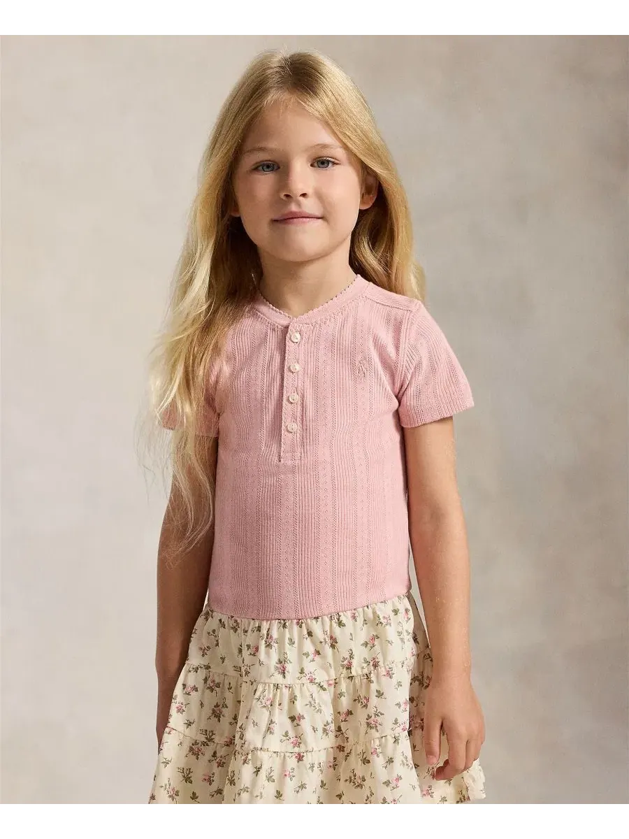 Платье хлопковое с цветочной юбкой Polo Ralph Lauren — изображение 2 из 6, розовый