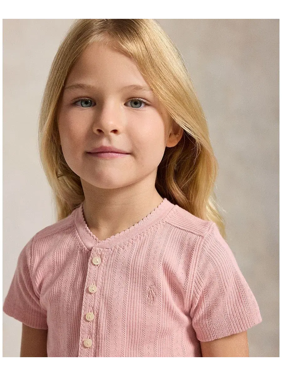 Платье хлопковое с цветочной юбкой Polo Ralph Lauren — изображение 3 из 6, розовый