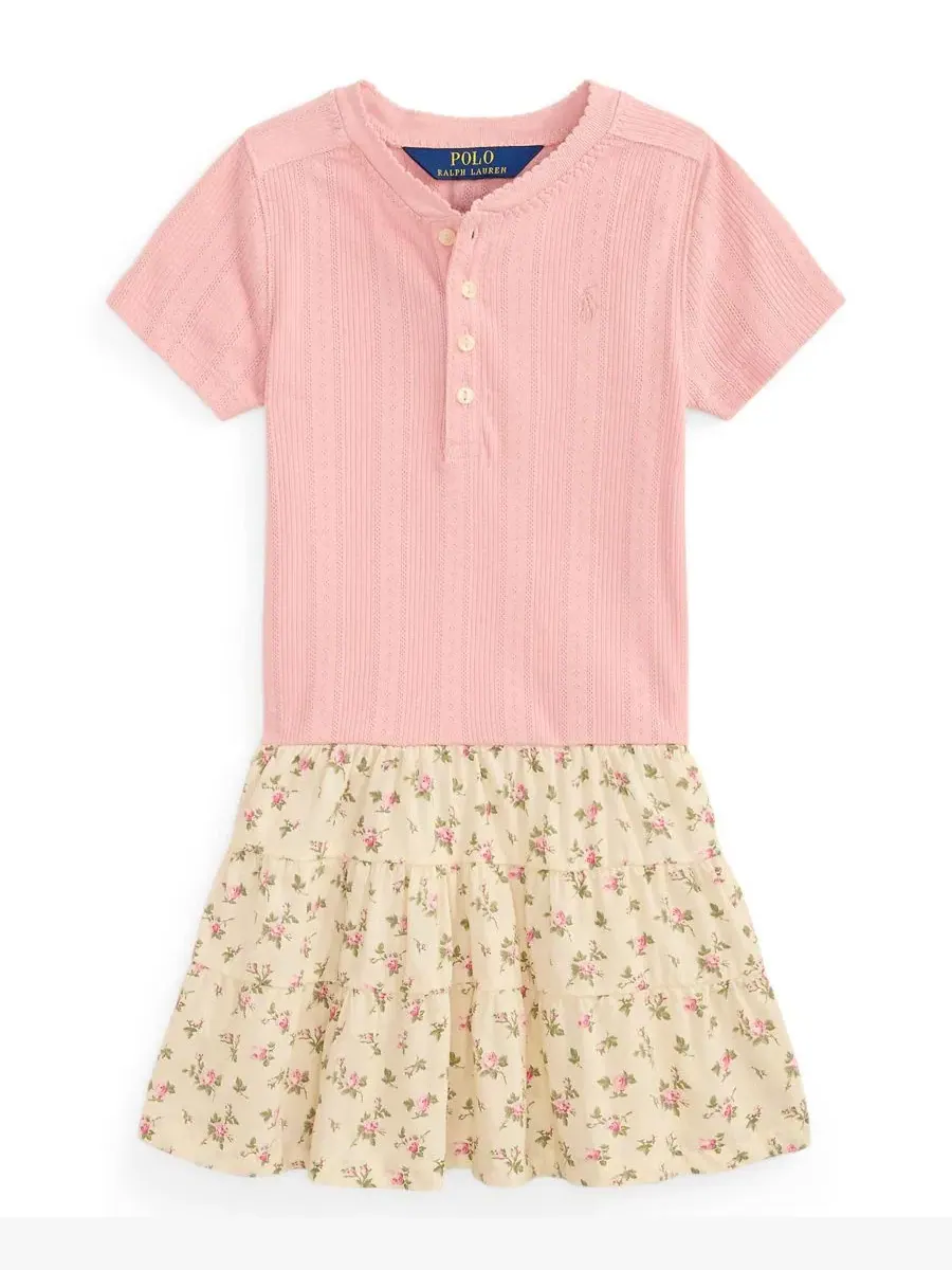 Платье хлопковое с цветочной юбкой Polo Ralph Lauren — изображение 4 из 6, розовый