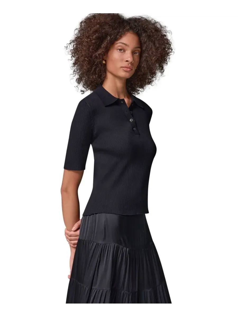 Женский свитер с воротником и пуговицами Donna Karan Weekend — изображение 3 из 8, черный