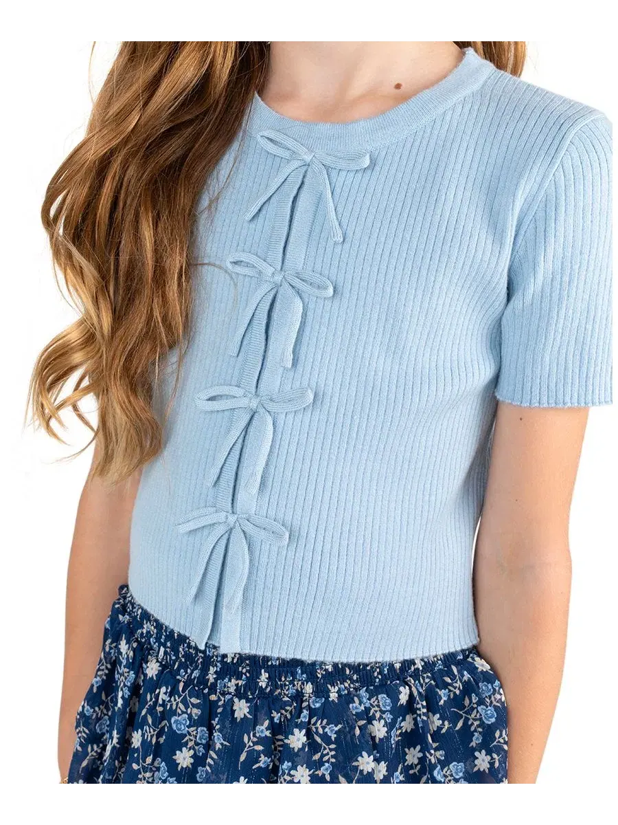 Комплект из топа и юбки-шорт с бантом, модель Rib Knit Bow Top and Skort Rare Editions — изображение 2 из 7, темно-синий