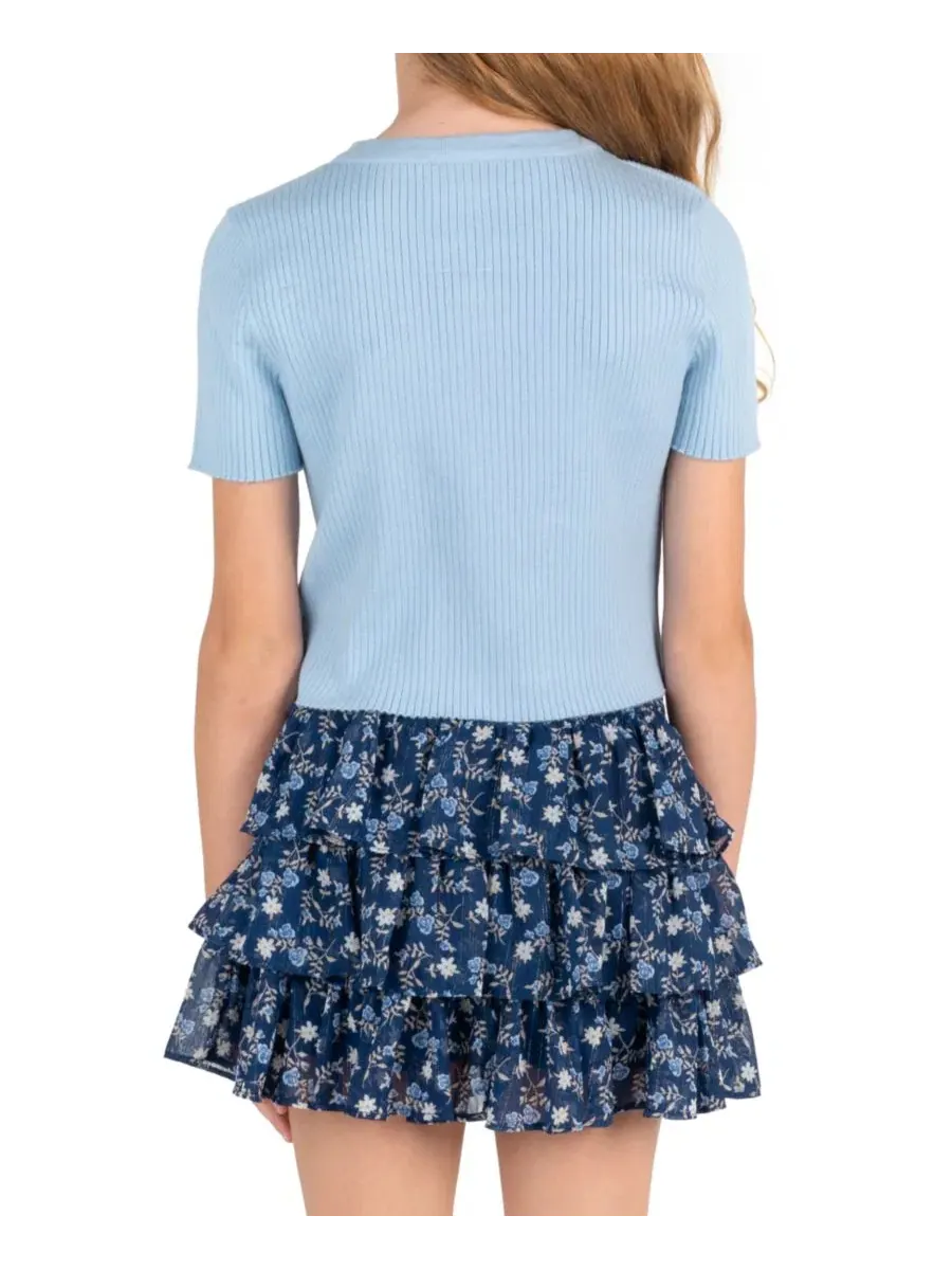 Комплект из топа и юбки-шорт с бантом, модель Rib Knit Bow Top and Skort Rare Editions — изображение 3 из 7, темно-синий