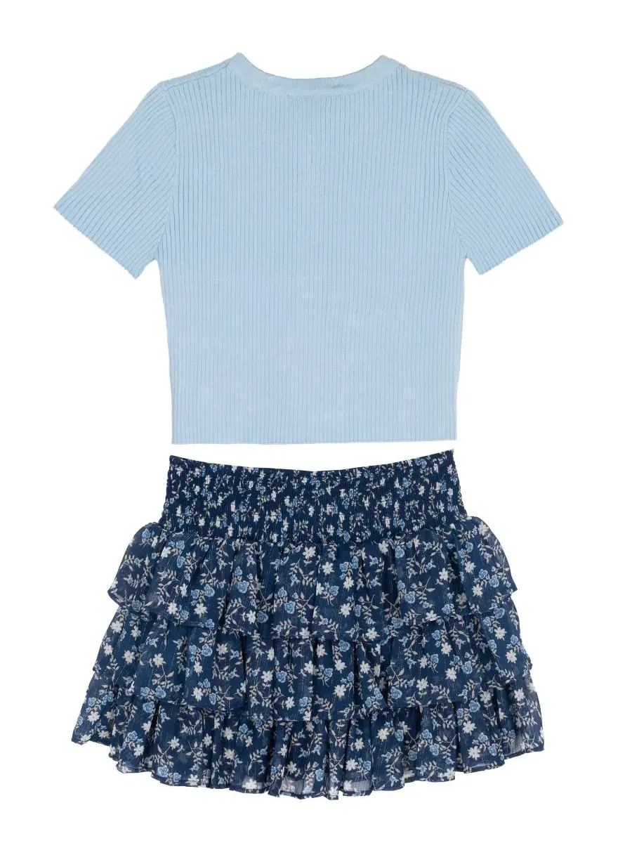 Комплект из топа и юбки-шорт с бантом, модель Rib Knit Bow Top and Skort Rare Editions — изображение 5 из 7, темно-синий