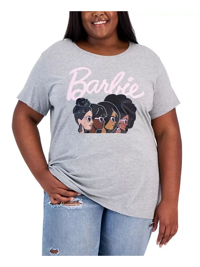 Модная черная футболка больших размеров с рисунком Barbie Silo с рисунком Hybrid Apparel — изображение 1 из 3, серый