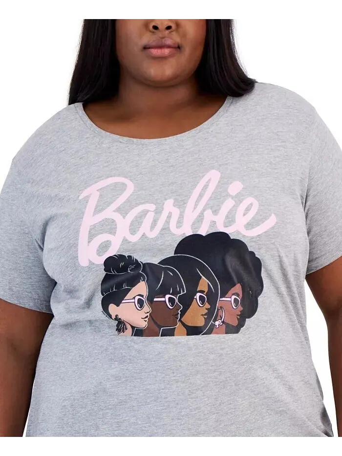 Модная черная футболка больших размеров с рисунком Barbie Silo с рисунком Hybrid Apparel — изображение 3 из 3, серый