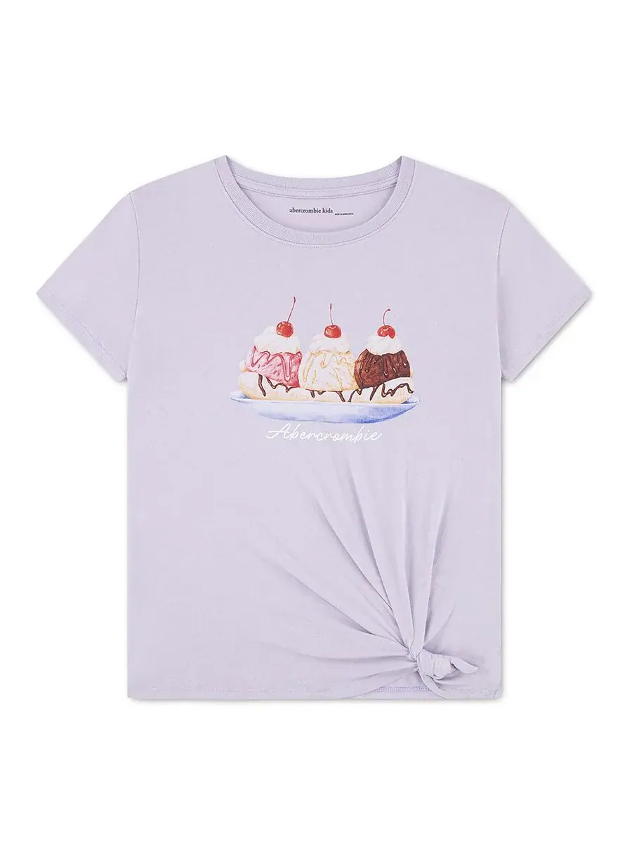 Детская футболка с боковым узлом и рисунком мороженого Abercrombie kids — изображение 1 из 3, фиолетовый