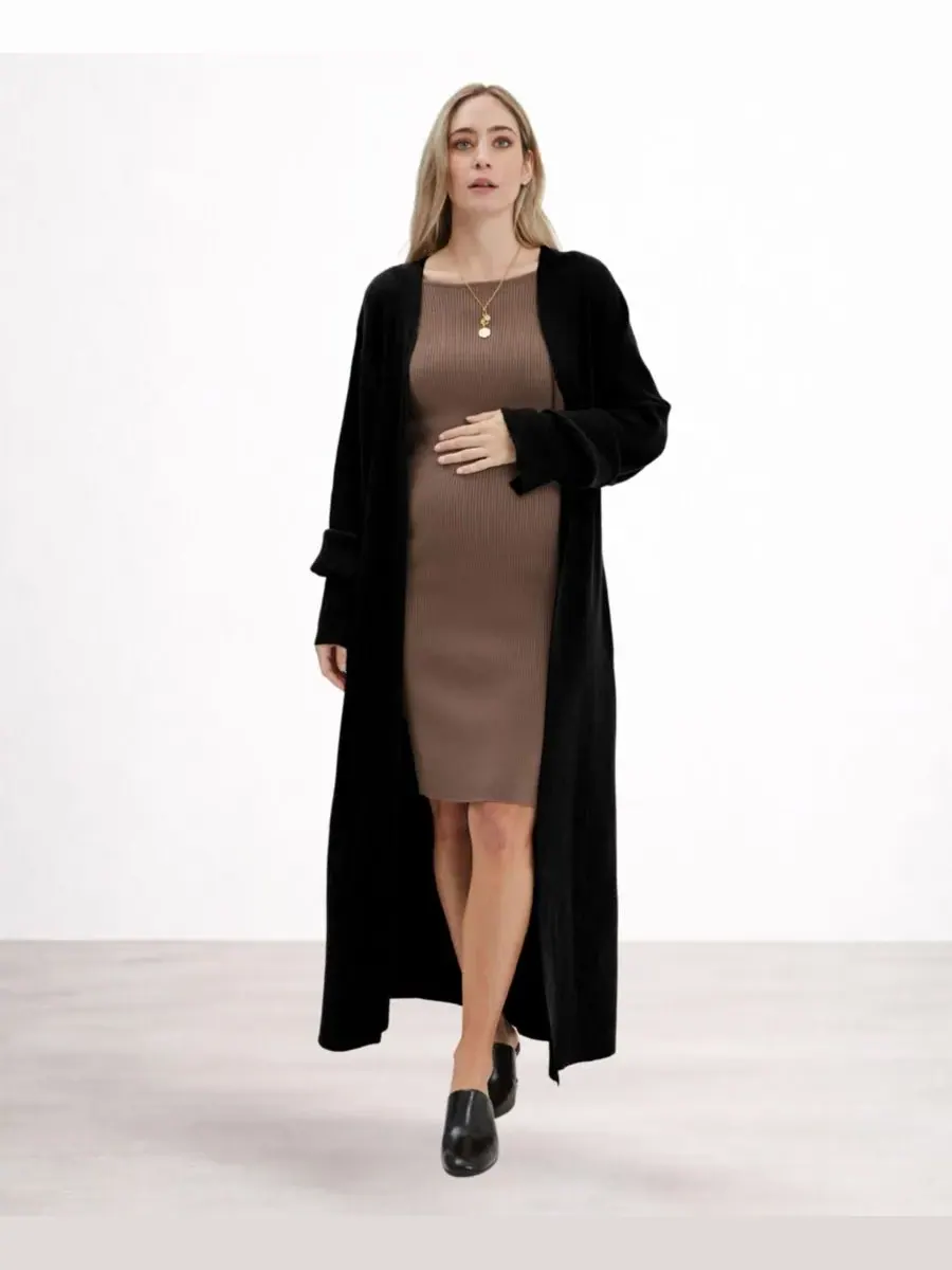 Длинные кардиганы из ткани «Эмалин» NOM Maternity — изображение 2 из 3, черный