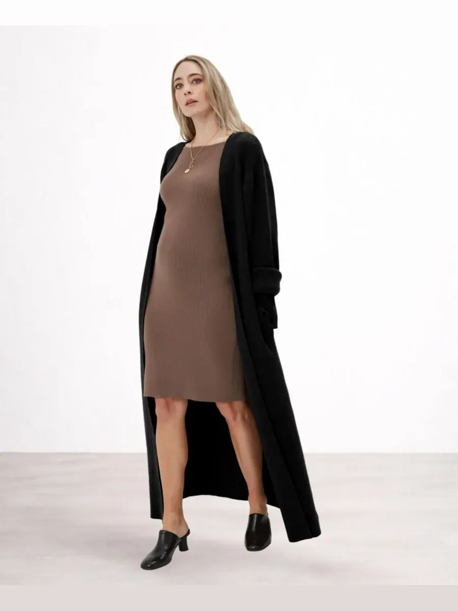 Длинные кардиганы из ткани «Эмалин» NOM Maternity — изображение 3 из 3, черный
