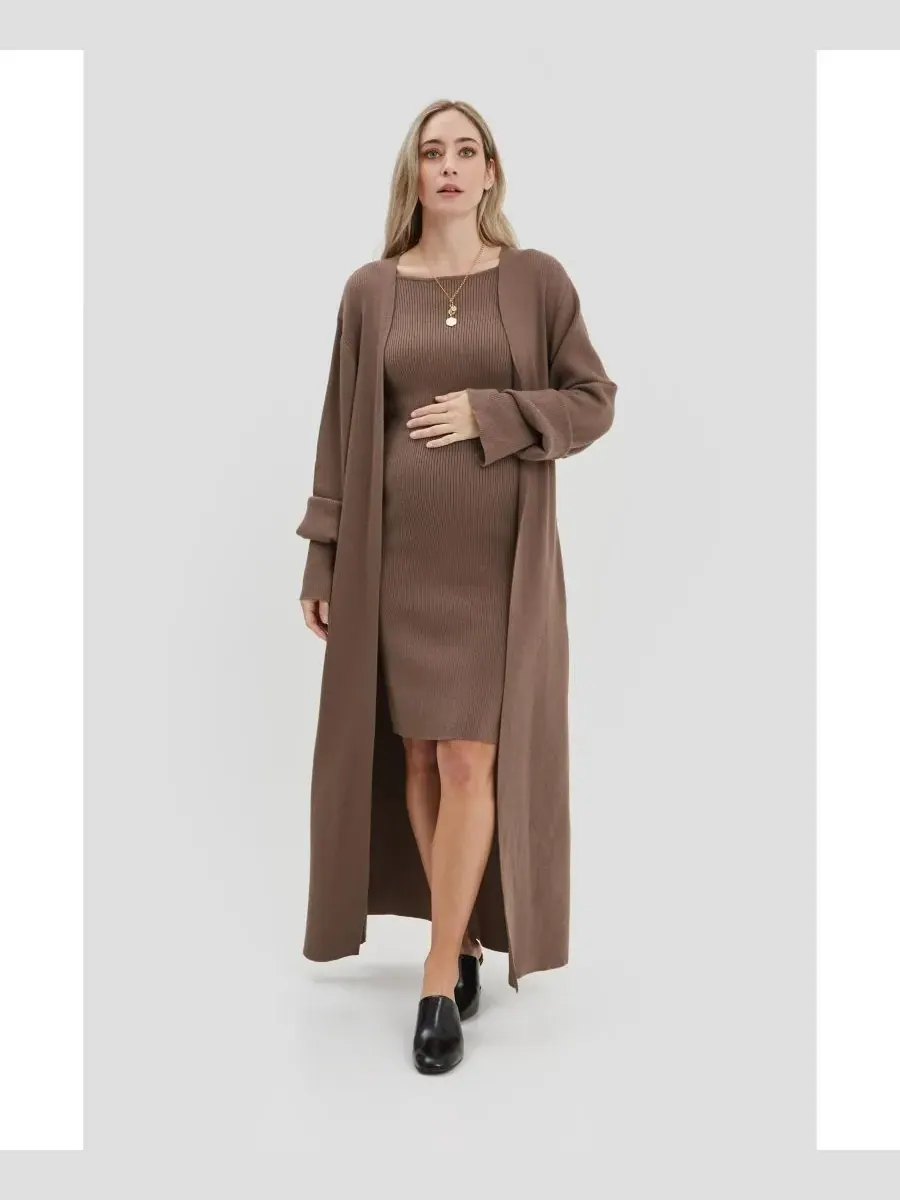 Длинные кардиганы из ткани «Эмалин» NOM Maternity — изображение 1 из 3, коричневый
