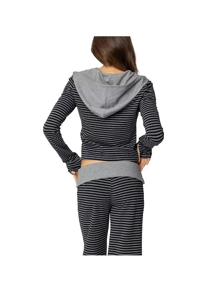 Женская толстовка Meggy Striped с капюшоном на молнии Edikted — изображение 2 из 3, черный--серый