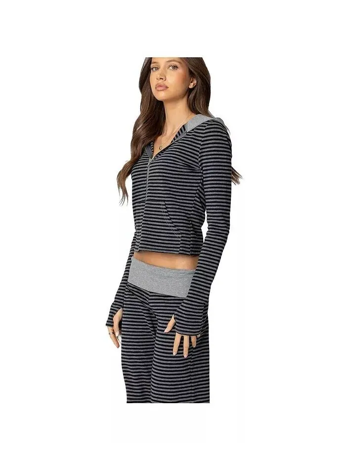 Женская толстовка Meggy Striped с капюшоном на молнии Edikted — изображение 3 из 3, черный--серый