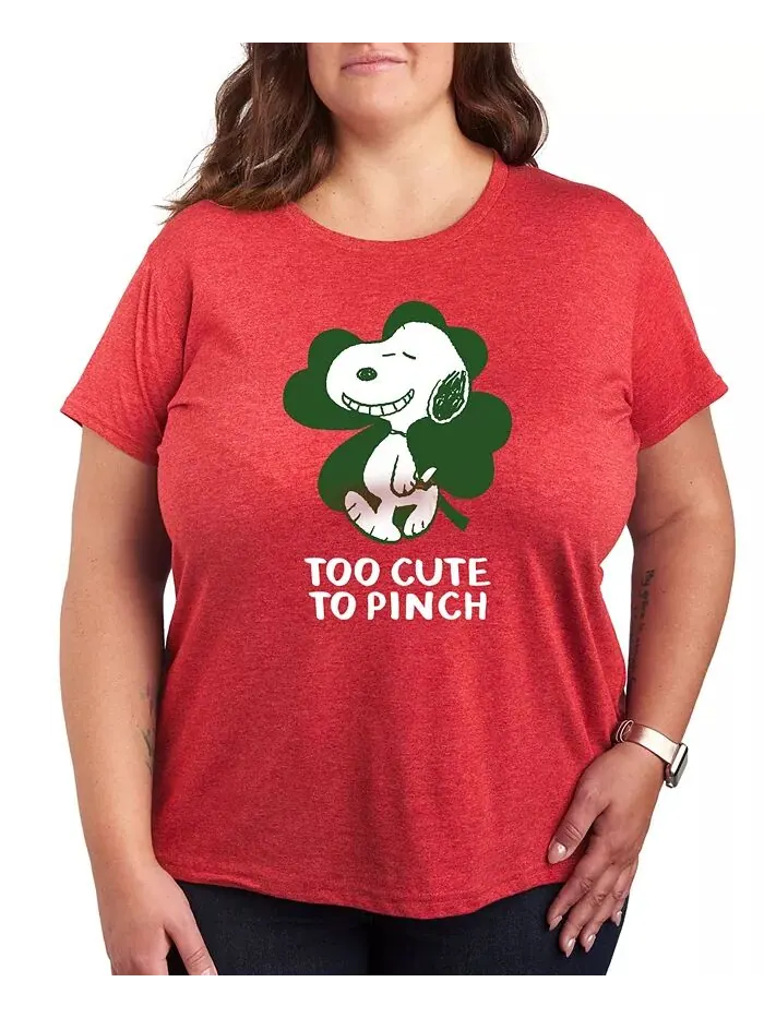 Футболка с круглым вырезом и принтом Peanuts Too Cute To Pinch большого размера Hybrid Apparel — изображение 1 из 3, красный